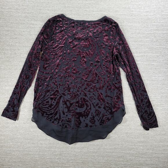Simply Vera Wang Velvet Burnout Top Womens M Plum Sheer Hem Witchy Fairycore - Picture 10 of 15